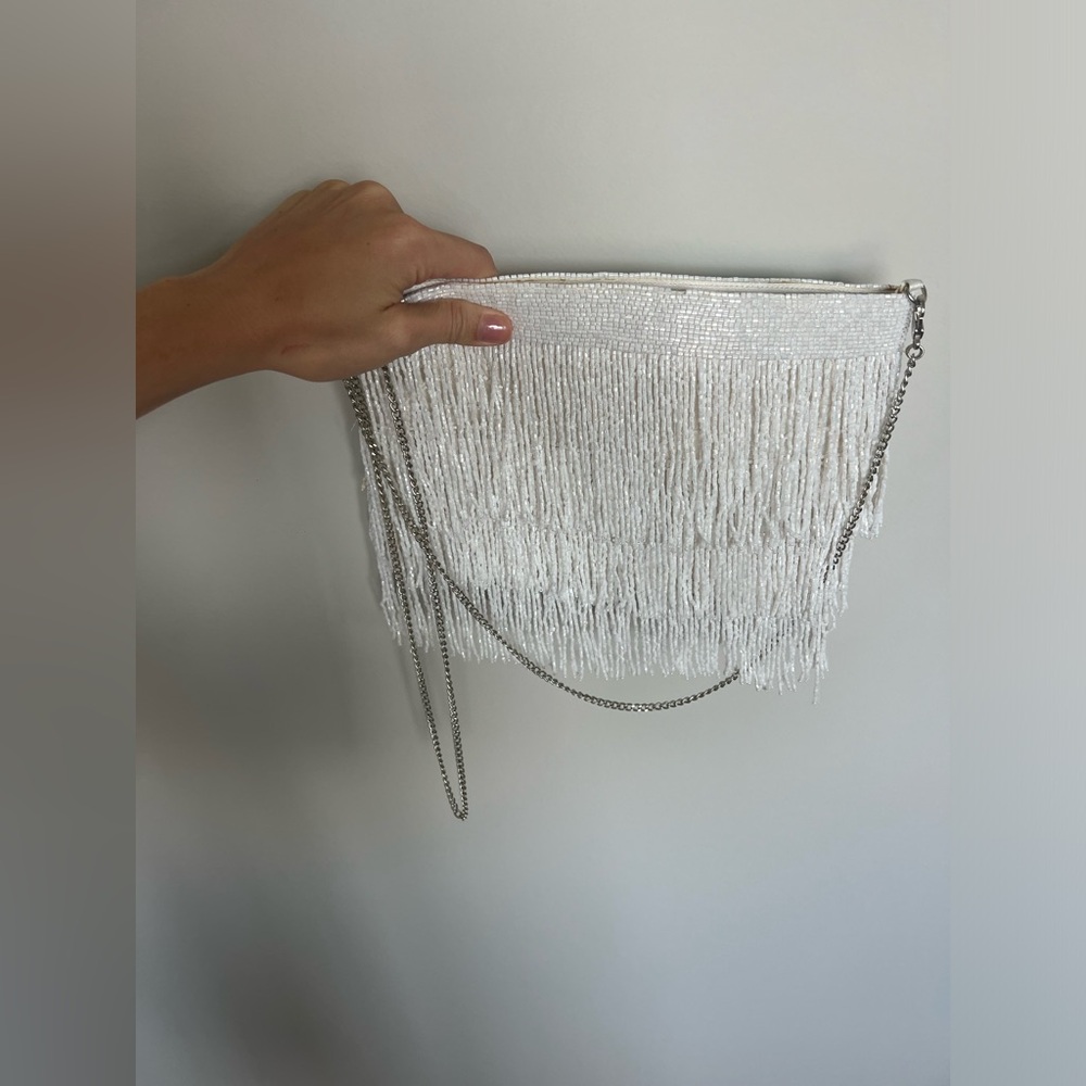 White beaded fringe bag